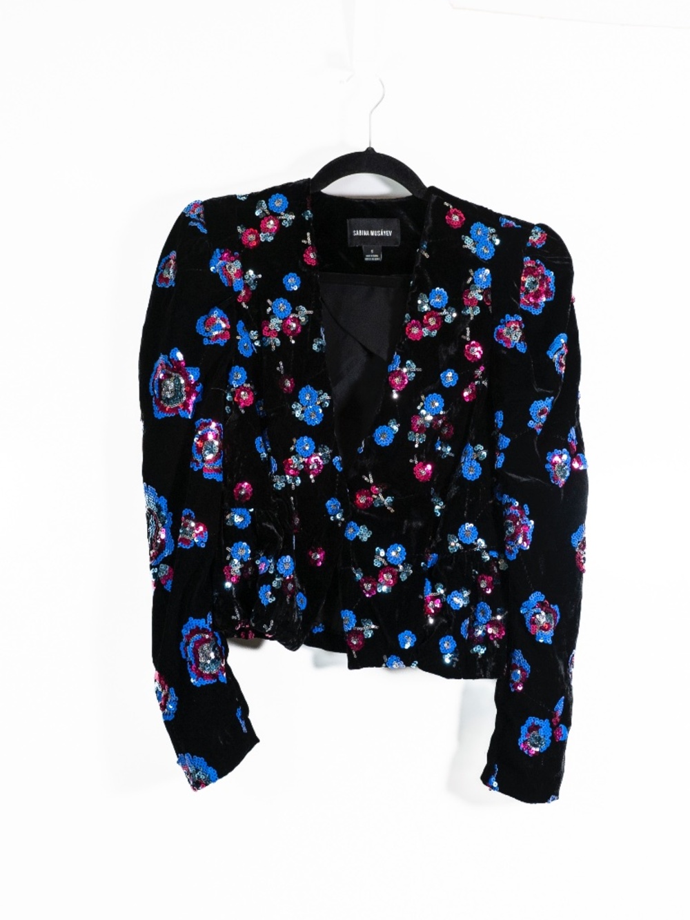 Sabina Musayev Floral Flower Sequin Sparkle Embellished Velvet Velour Jacket S